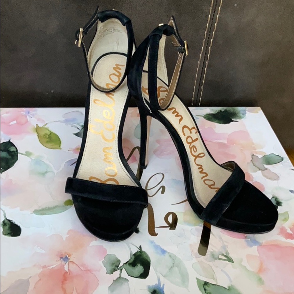 Sam Edelman Black Suede Strappy Heels Size 7